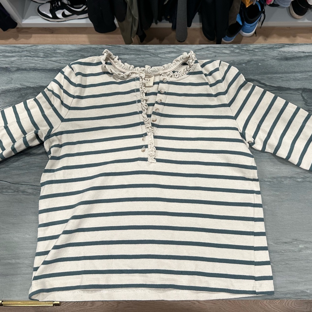 Sezane Striped long-sleeved tee w embellishments